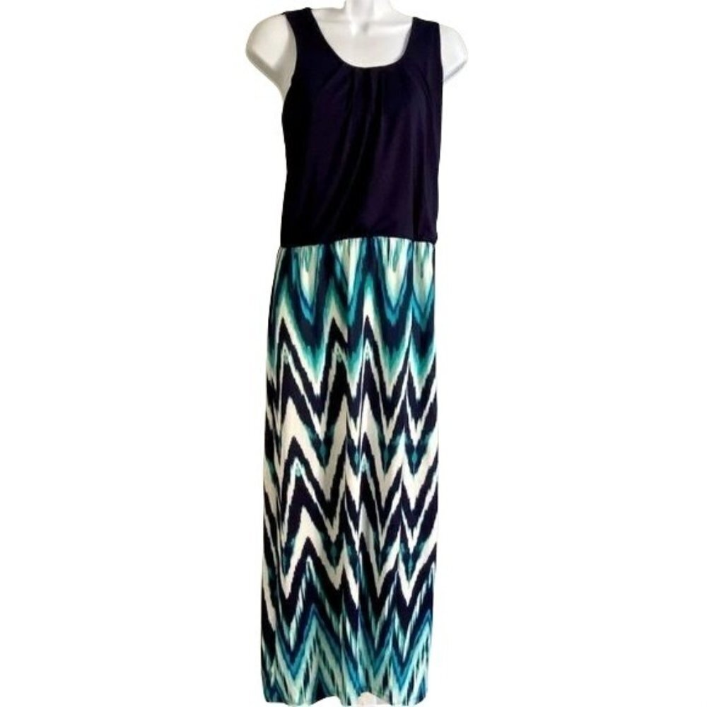 Go Coco Sleeveless Maxi Dress Blue and Green Womens Medium